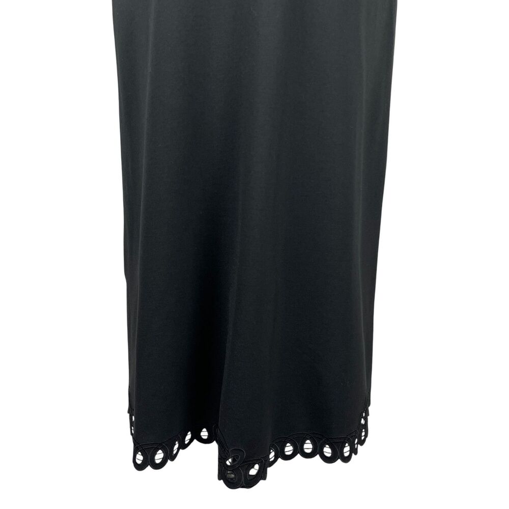 Talbots Fit & Flare Dress 14W Black Sleeveless Scallop Eyelet Trim Embroidered - Picture 3 of 10